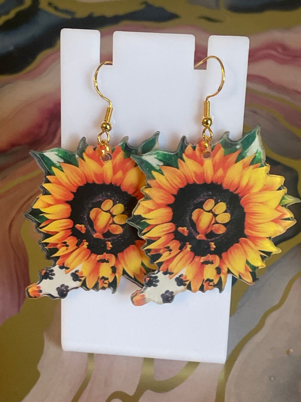 Skeleton hand and sun flower gothic earrings 925 sterling silver